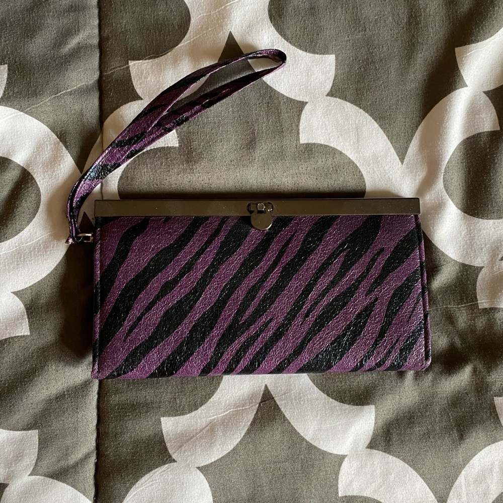 Purple zebra print clutch